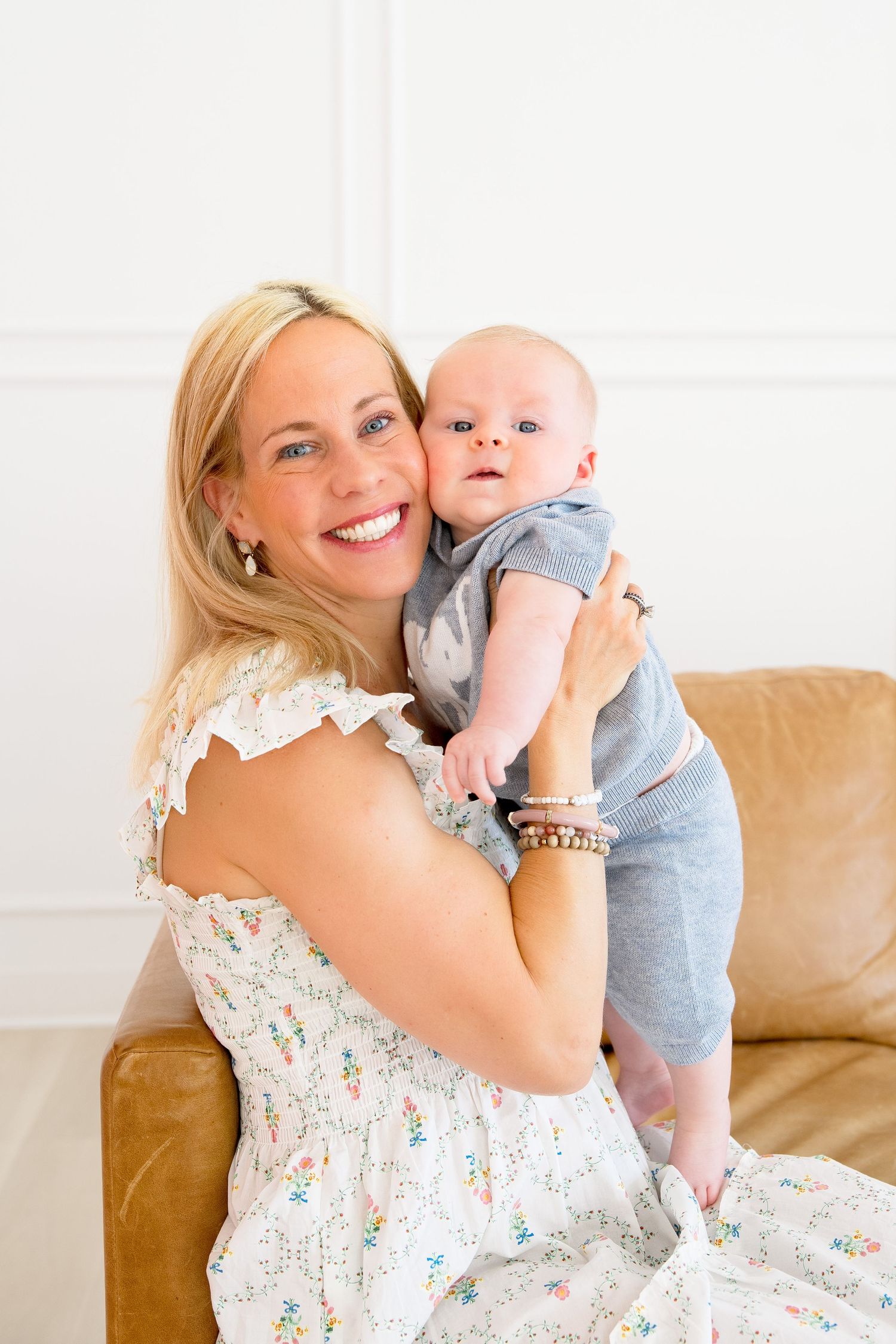 Family session natural light studio baby boy matching dress mommy and daughters white studio Wild oak Roanoke Tx airy and bright style