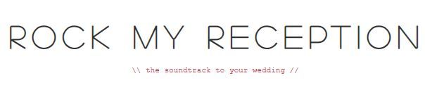 Minimalist wedding website logo with elegant text 'Rock My Reception' in thin capital letters.