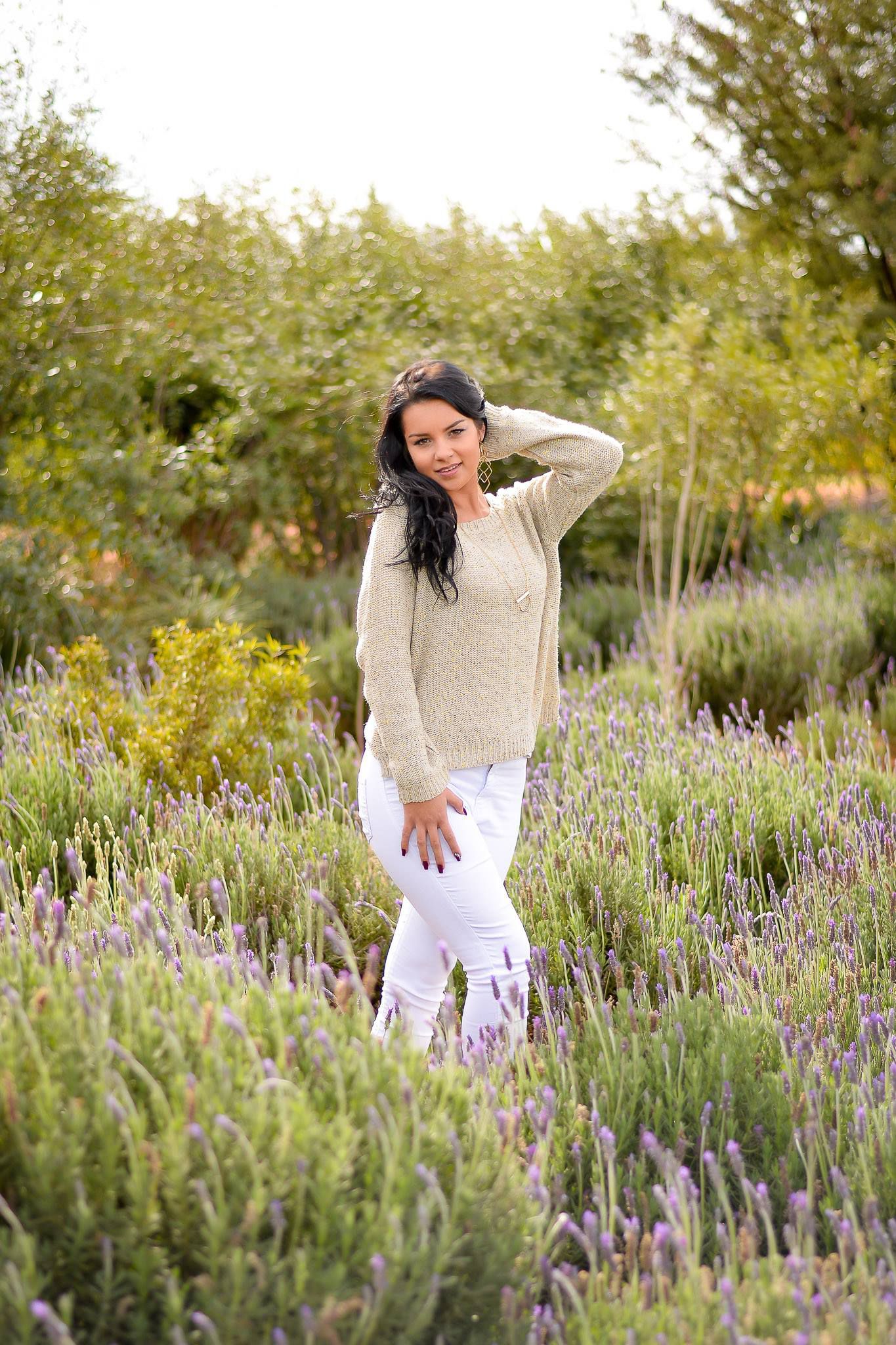 modelling photography in a field of lavender