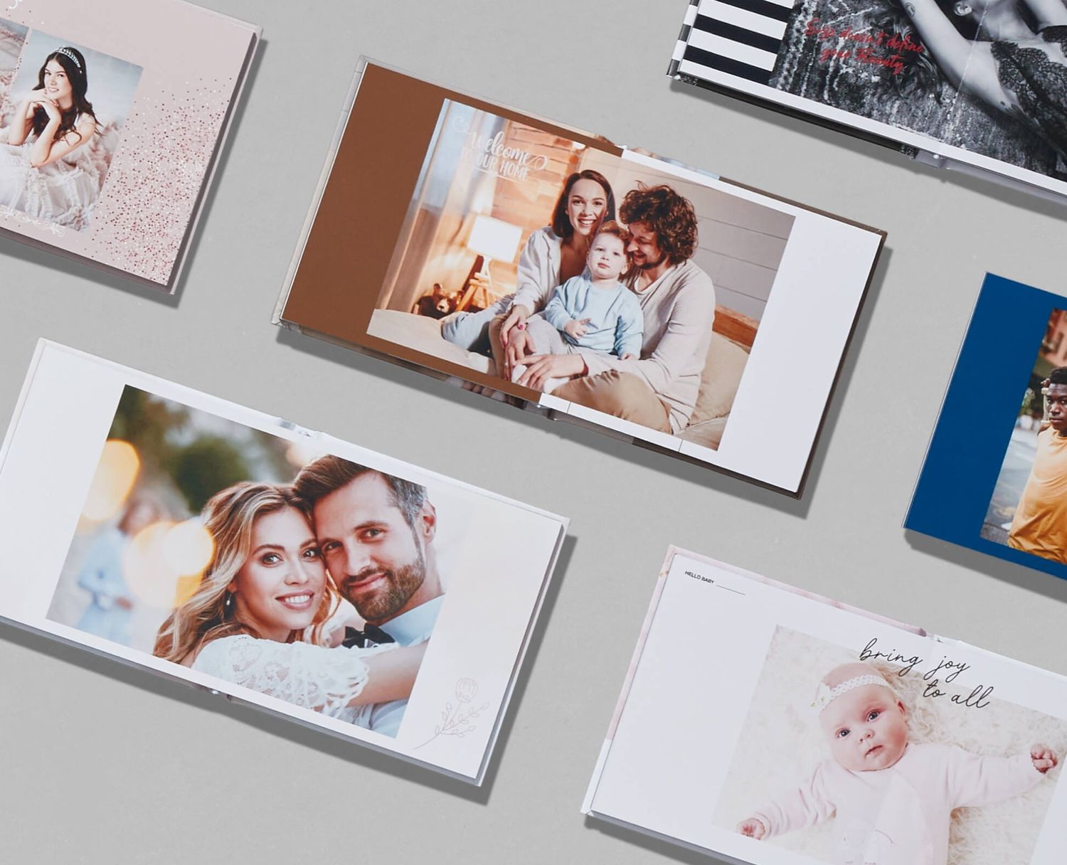 High-quality flushmount album displaying full-page photo spreads