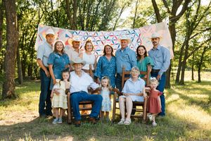 An extended family photo on the family ranch in Council Hill, Oklahoma.