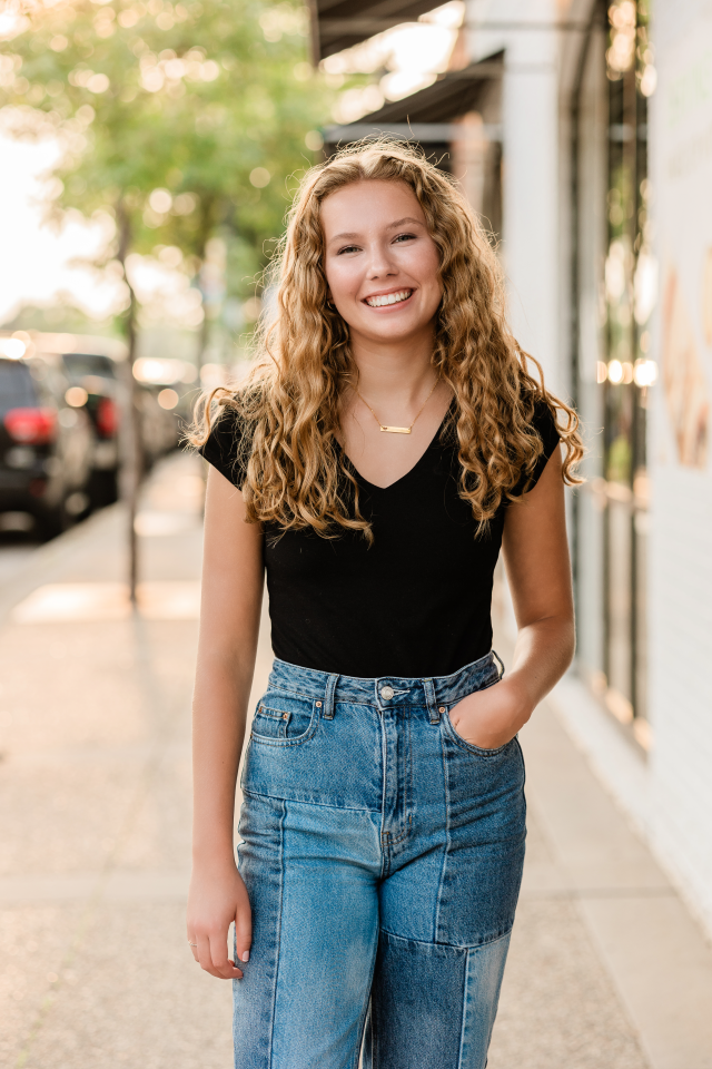 Female high school senior in downtown Wayzata