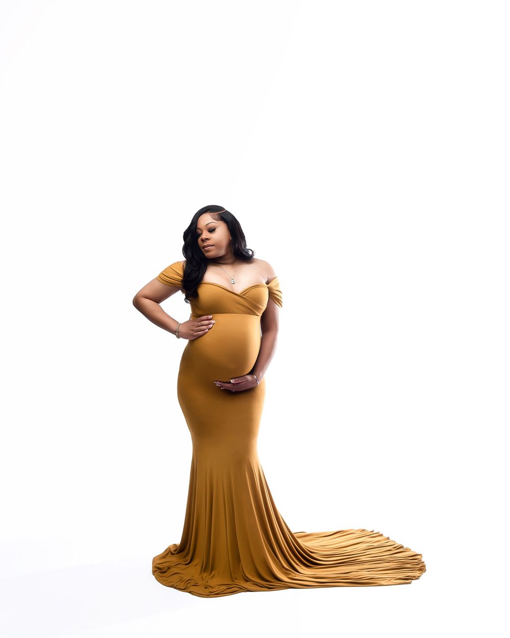 slim fit dress slacks Penelope Maternity Photoshoot Gown
