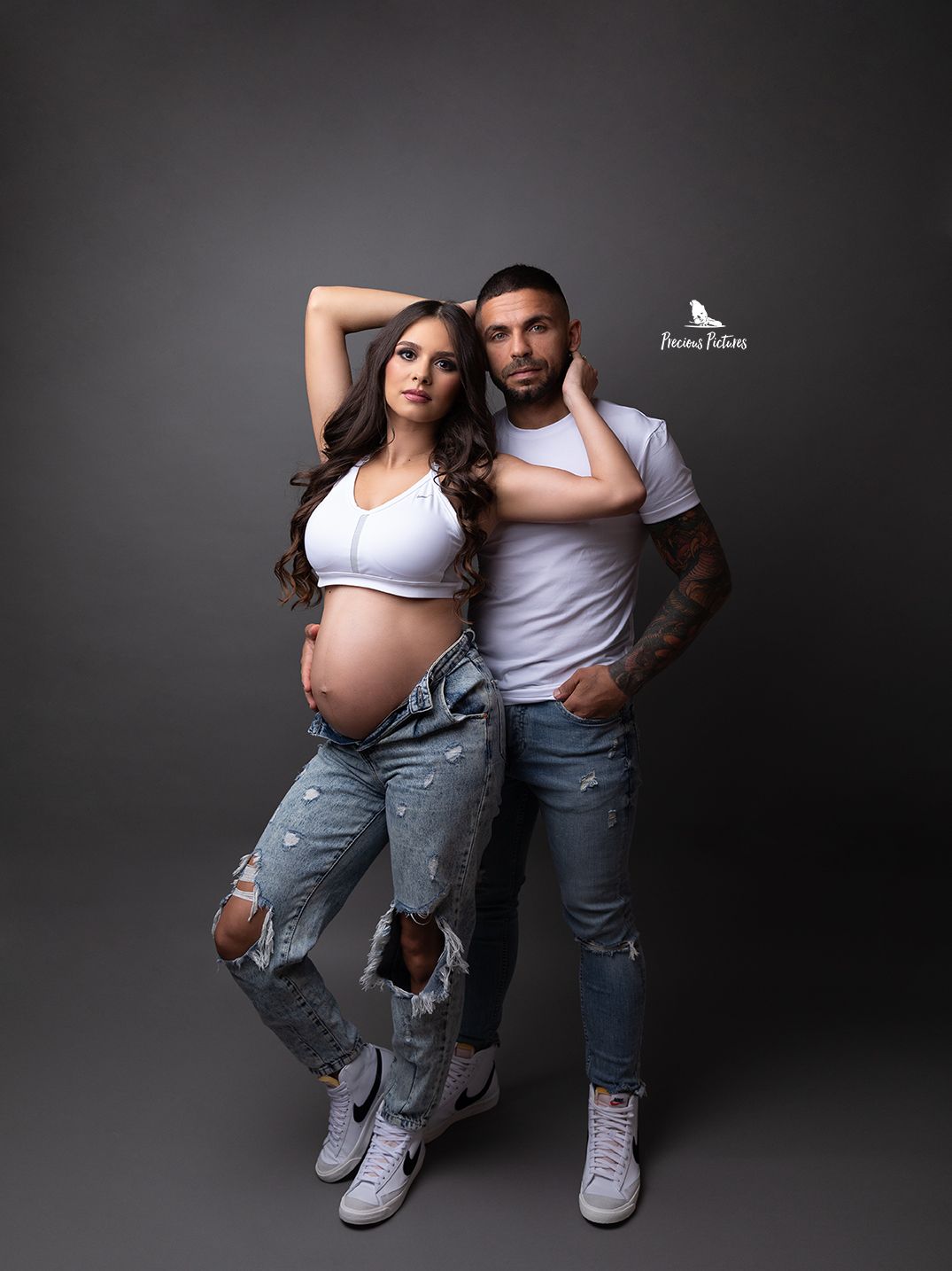 Edgy lifestyle couple maternity photoshoot in studio, Precious Pictures Malta