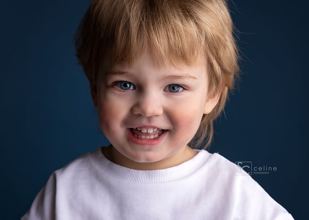 A sequence of six close-up photos showing joyful expressions and genuine smiles against a dark blue background.
