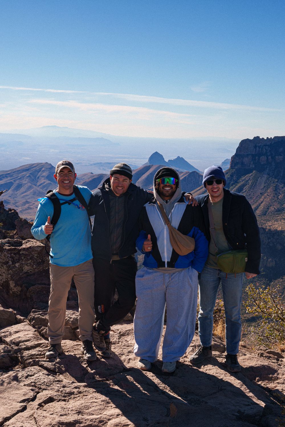 A lifestyle photograph of Isaac Killgore and friends hiking and enjoying the views in Big Bend National Park, Texas.