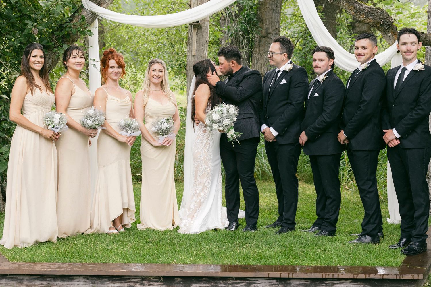 Romantic wedding portraits with forest backdrop in the Okanagan.