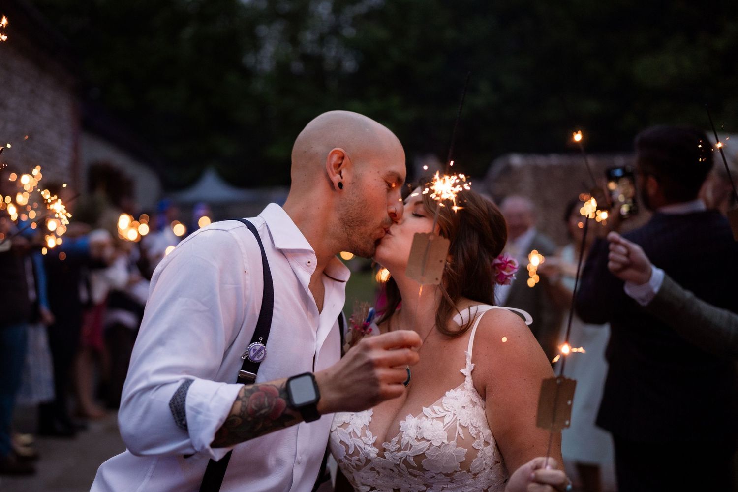 cissbury barns worthing wedding with sparkler exit for Redhill couple
