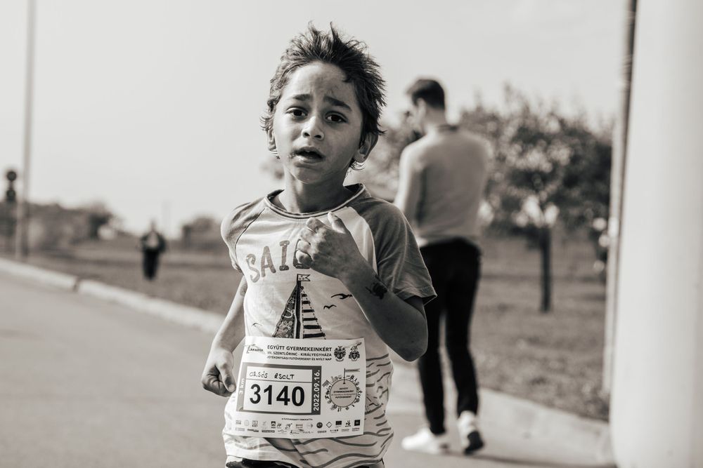 Young participant in running event.