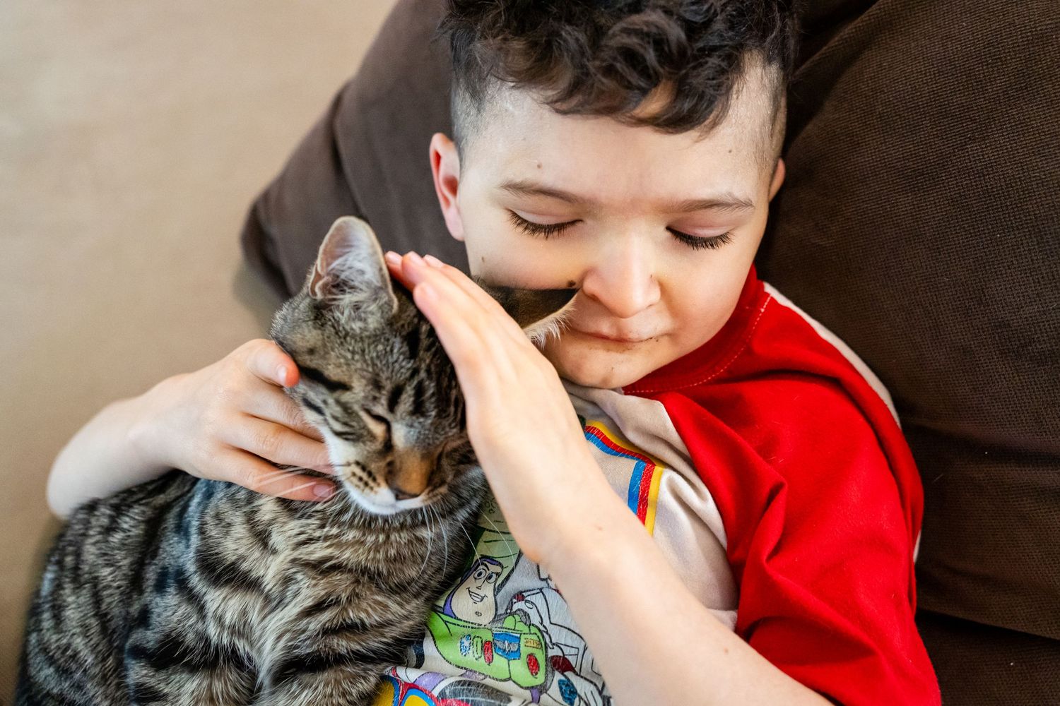 boy with his cat portrait