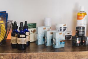 Maple Valley, WA Acupuncture shelf of recommended supplements for clients lifestyle product photo