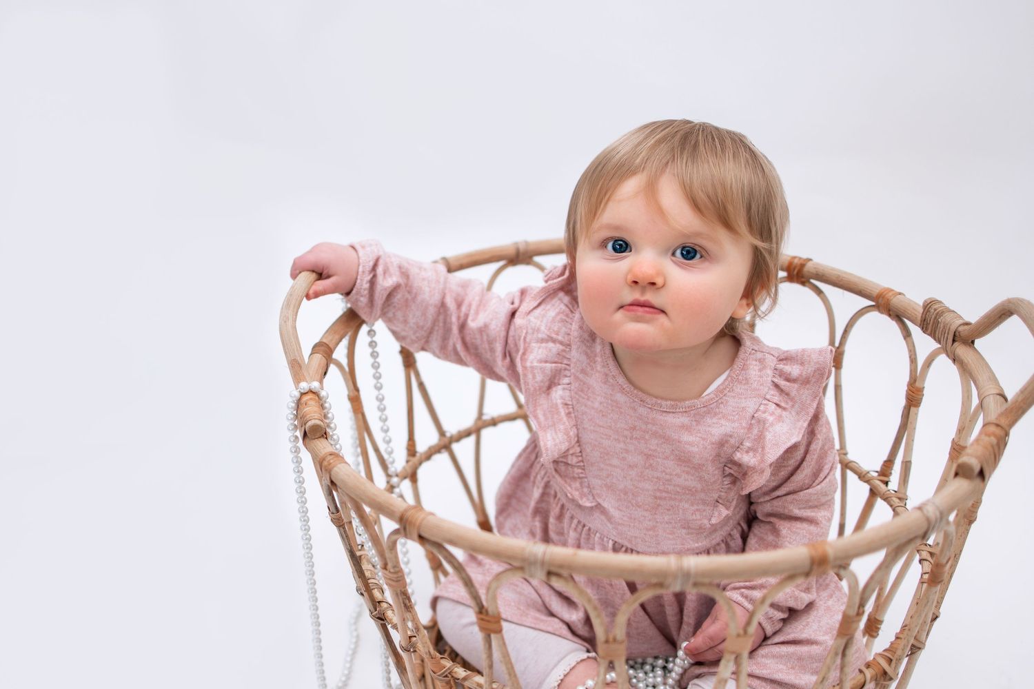 baby girl in basket sitter session Tameside photography photographer