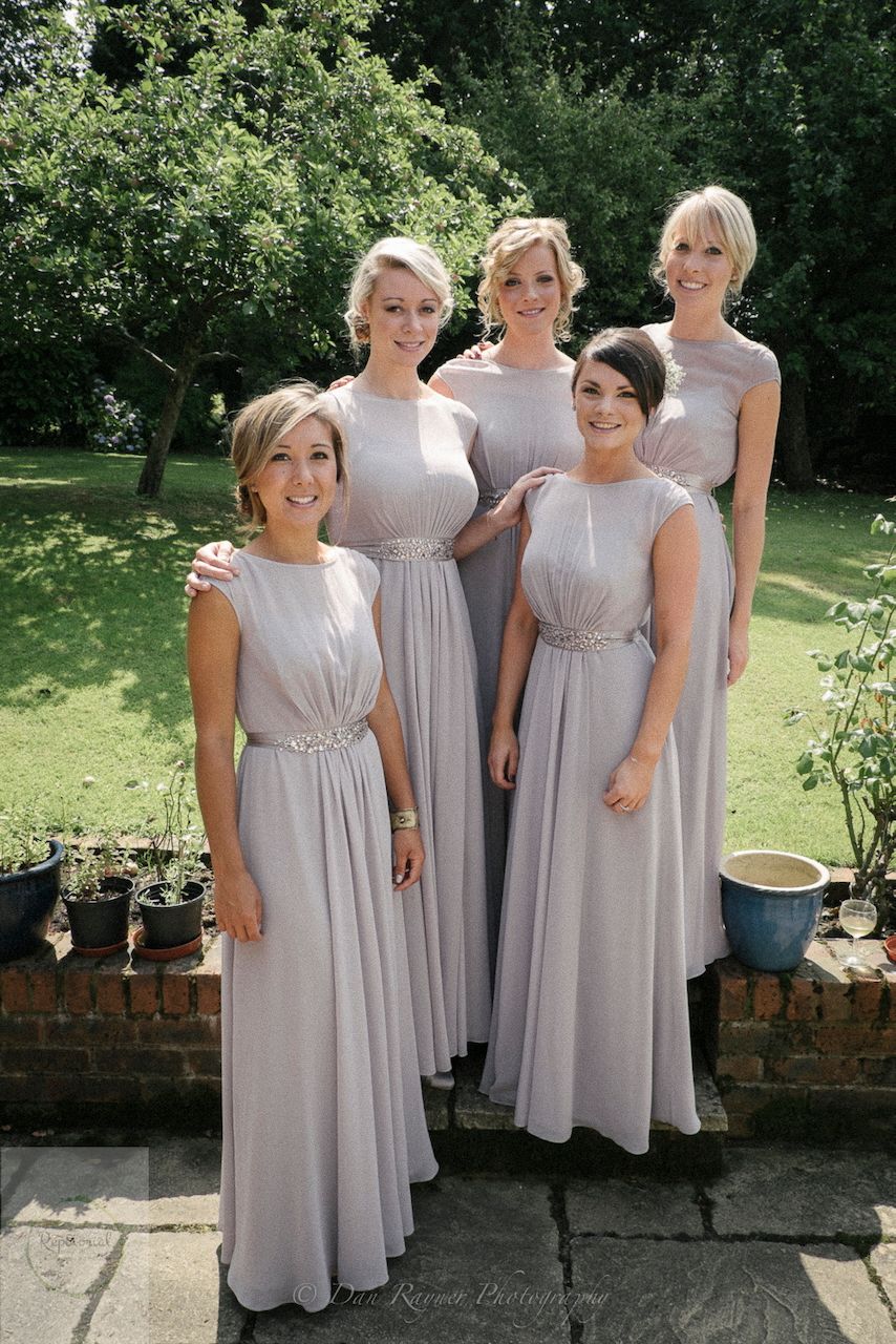 Wedding group photo of bridesmaids just before they leave for the church