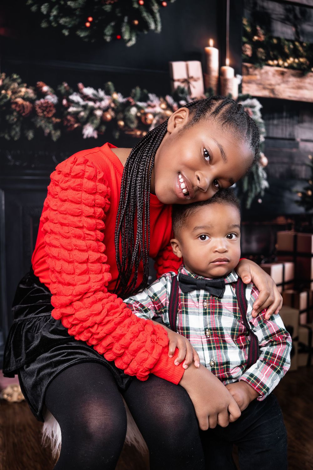 A mother and her children in the studio