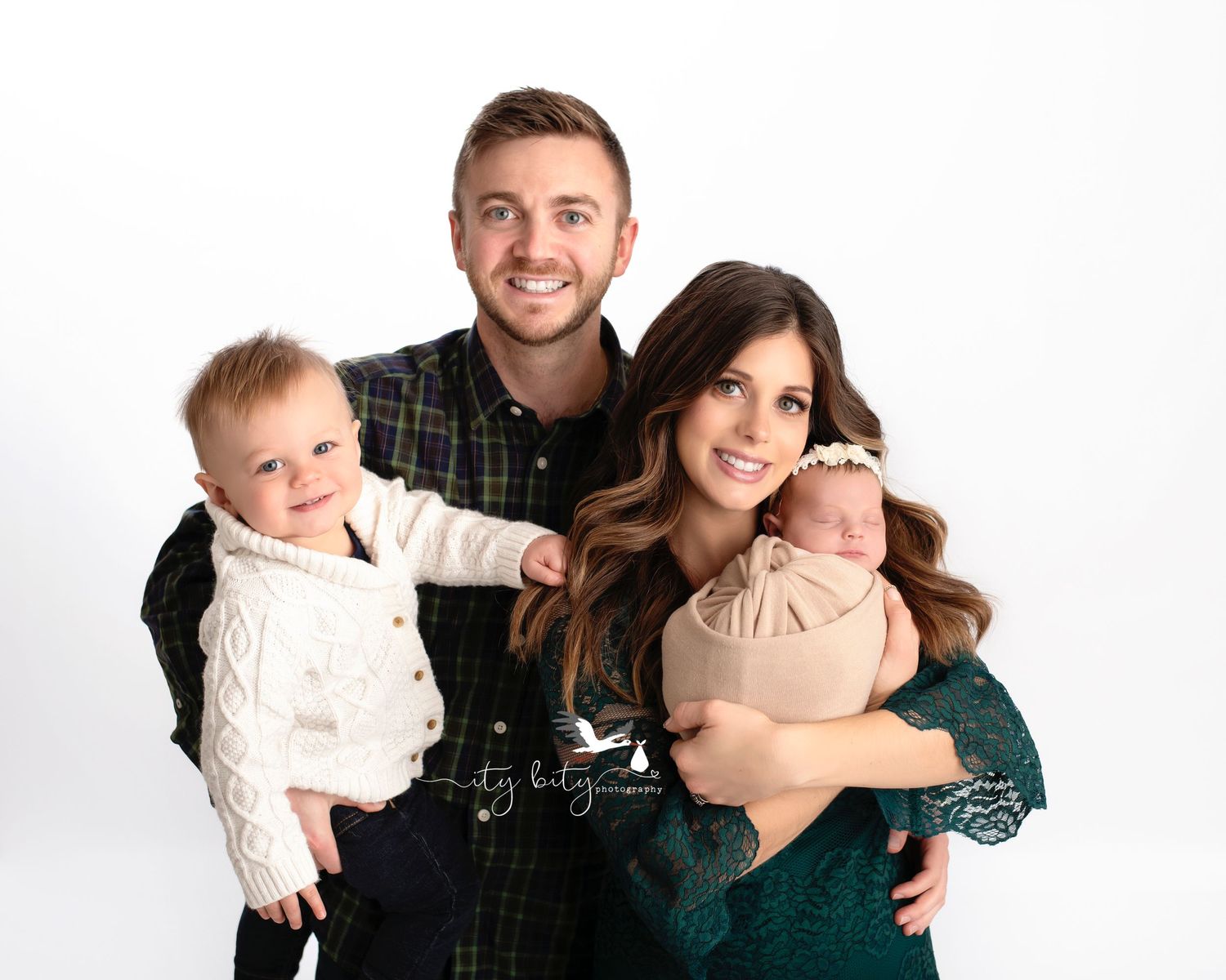 Westlake Newborn & Family Portrait Photography Family in greens & siblings in neutrals all smiles