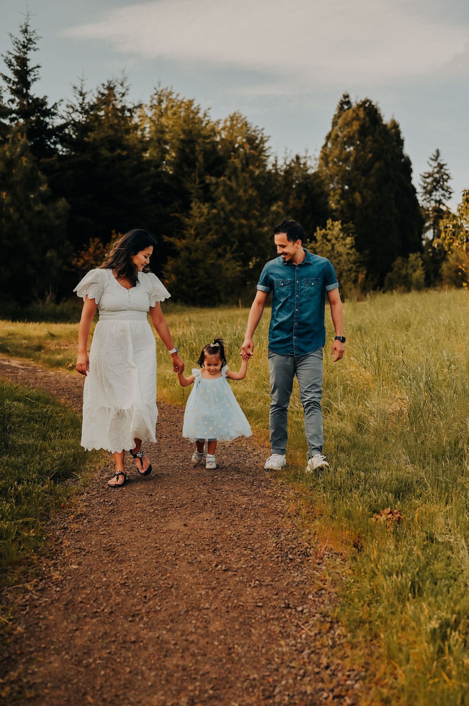 Family walking on a trail