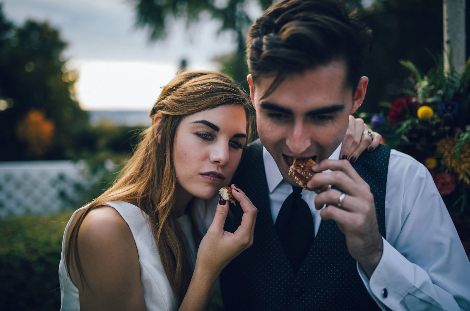 Chowing on some post reception pretzels at The Briarcliff Manor Wedding Pretzel Snack in Westchester New York