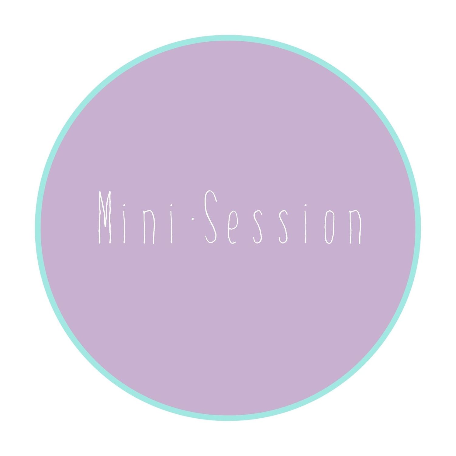 Purple circular logo design with 'Mini-Session' text in white minimalist font.