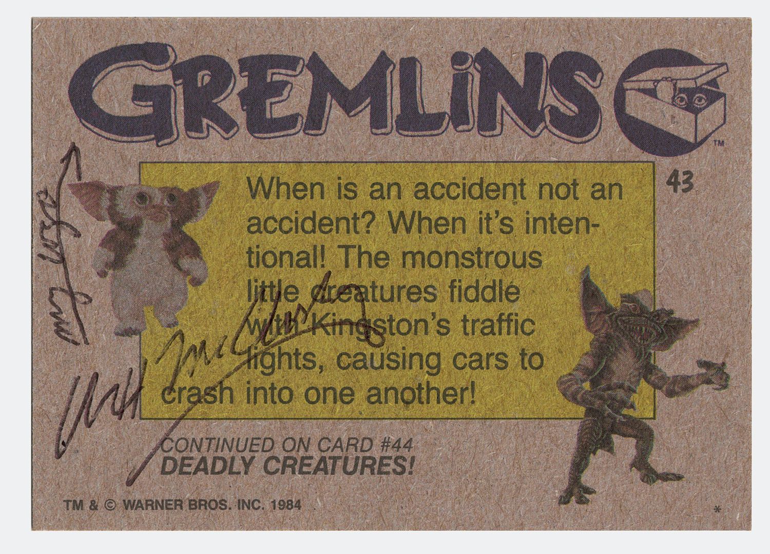 Signed Gremlins movie trading card