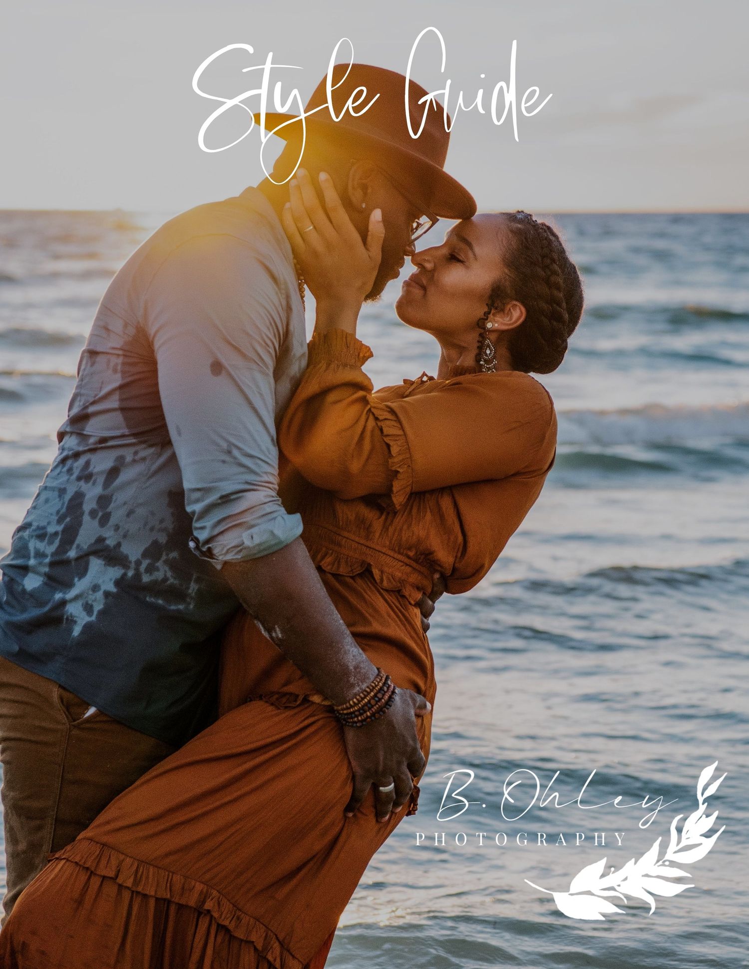 Couple sharing a romantic moment by the ocean on a Style Guide cover for B. Ohley Photography.