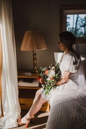 Getting ready photos at elopement in the Annapolis Valley, Nova Scotia