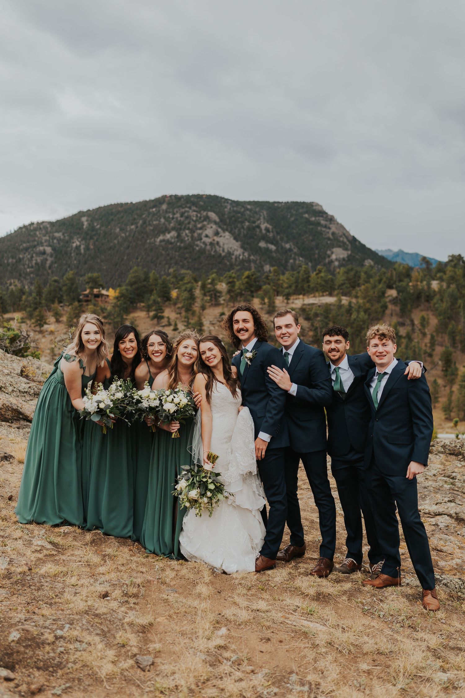 bridal party in the mountains Estes Park, Colorado wedding photog