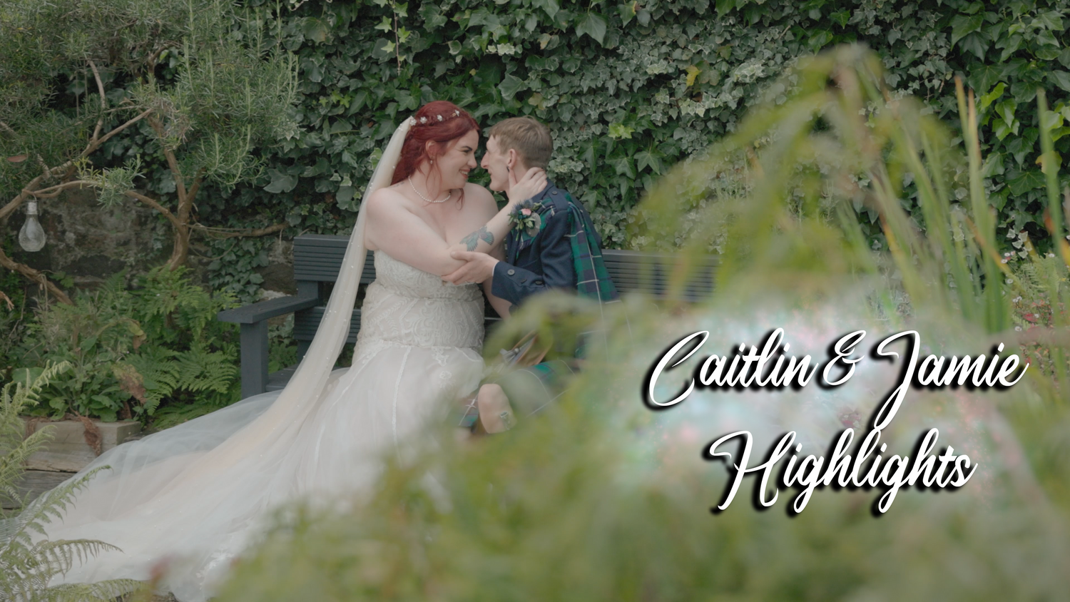 Bride and groom sitting at Ardwell Glasshouse
