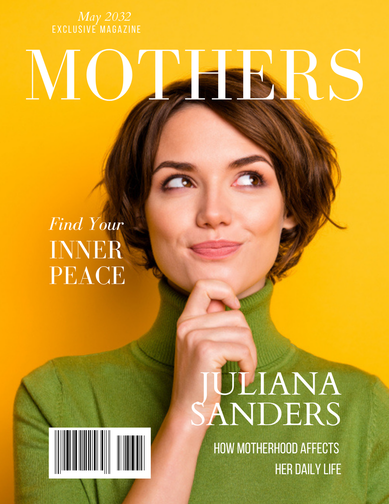 Lifestyle magazine cover with yellow background featuring inner peace theme.
