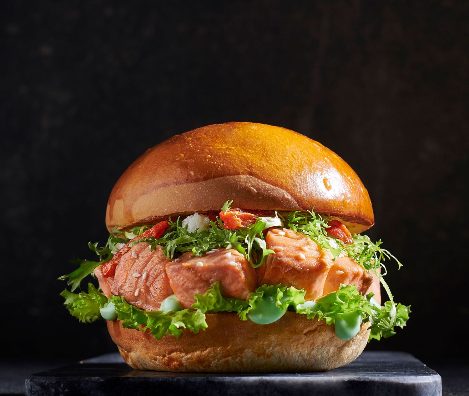 Grilled Salmon Burger Sandwich - Menu Shoot
