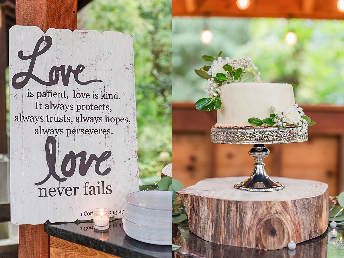 Love is Patient Love is Kind wedding decoration and cake