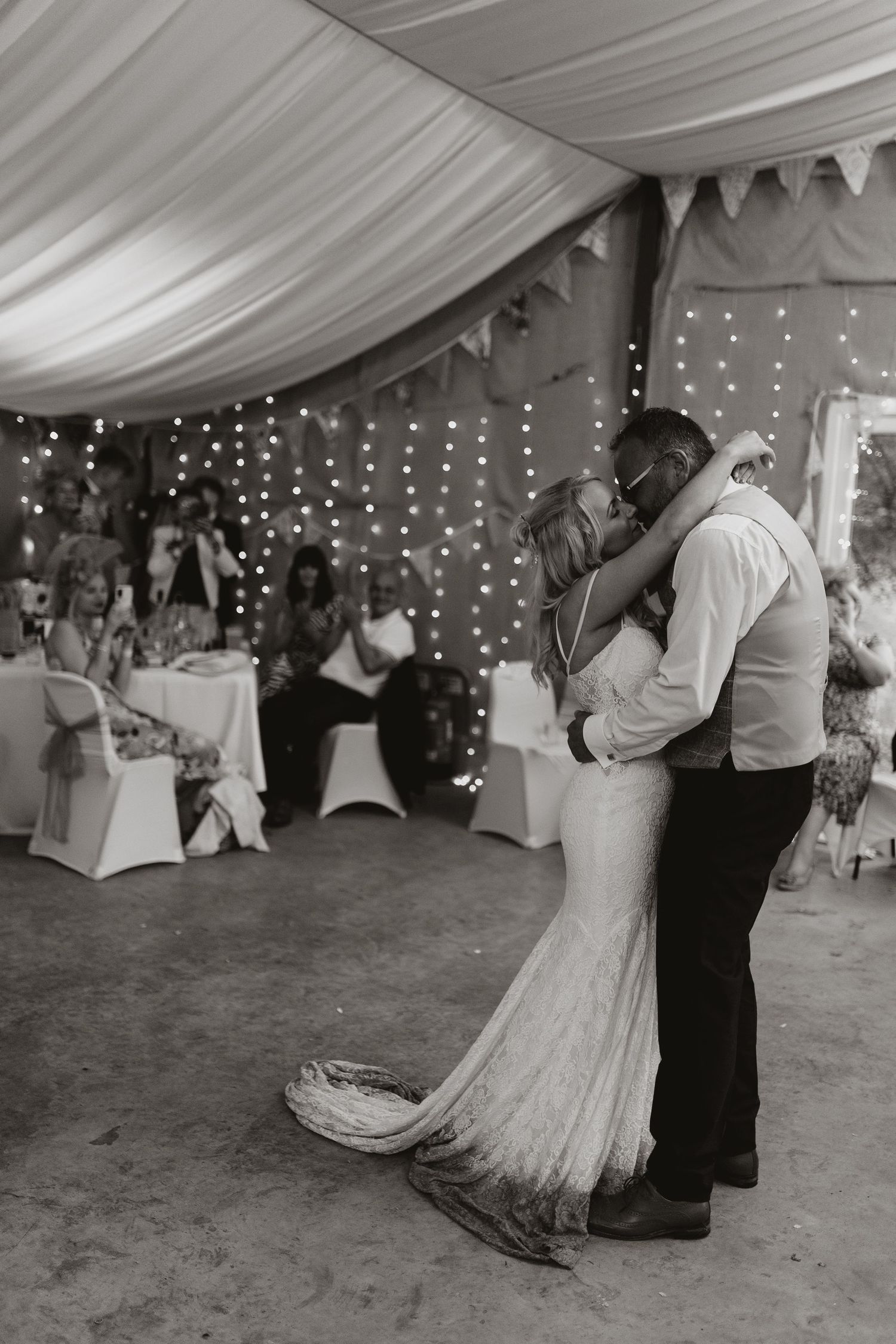 Couples first dance at Glyngynwydd Wedding Barns, Llanidloes