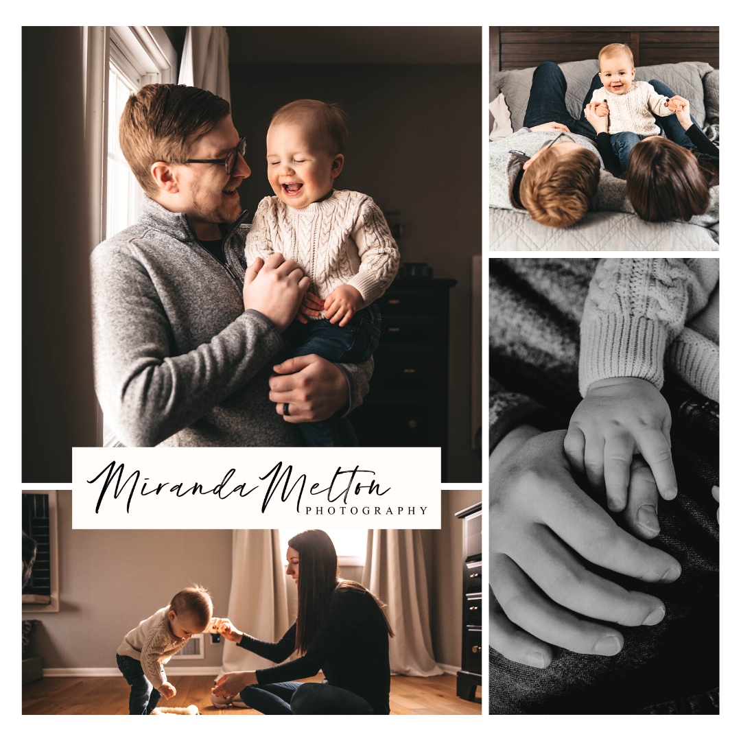 Collage of four family photos taken in a client home in Minnesota