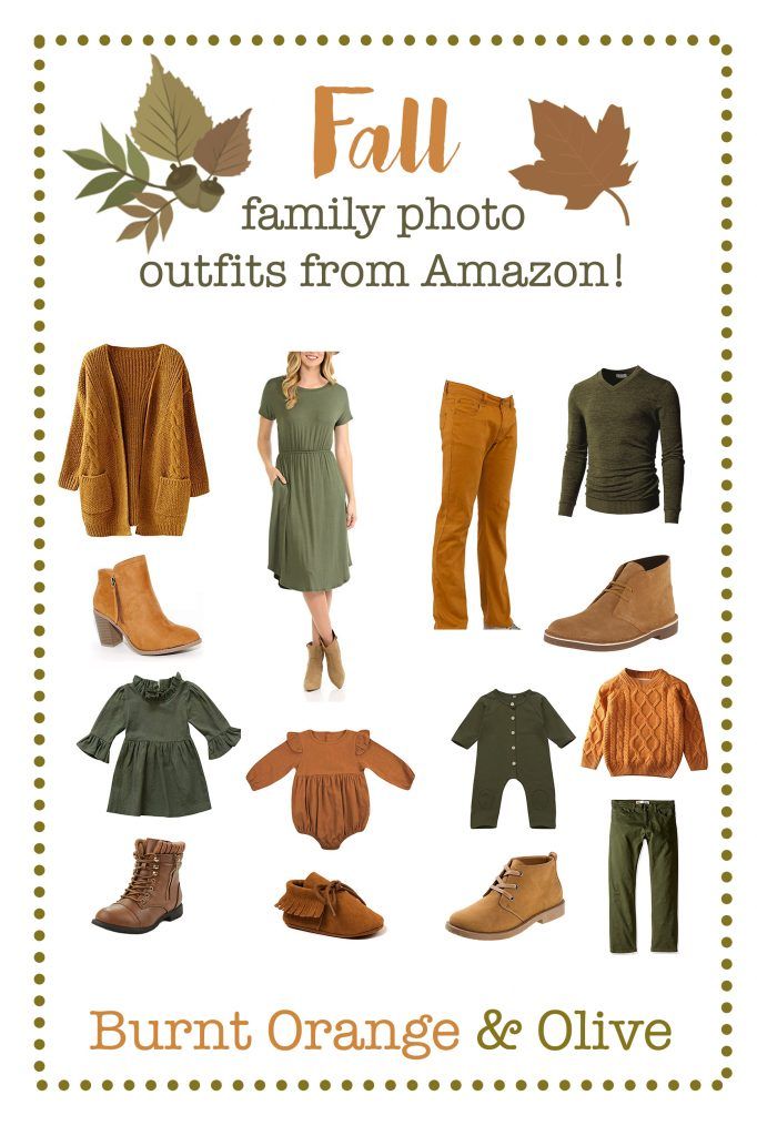 Autumn clothing collection featuring burnt orange and olive green outfits from Amazon.