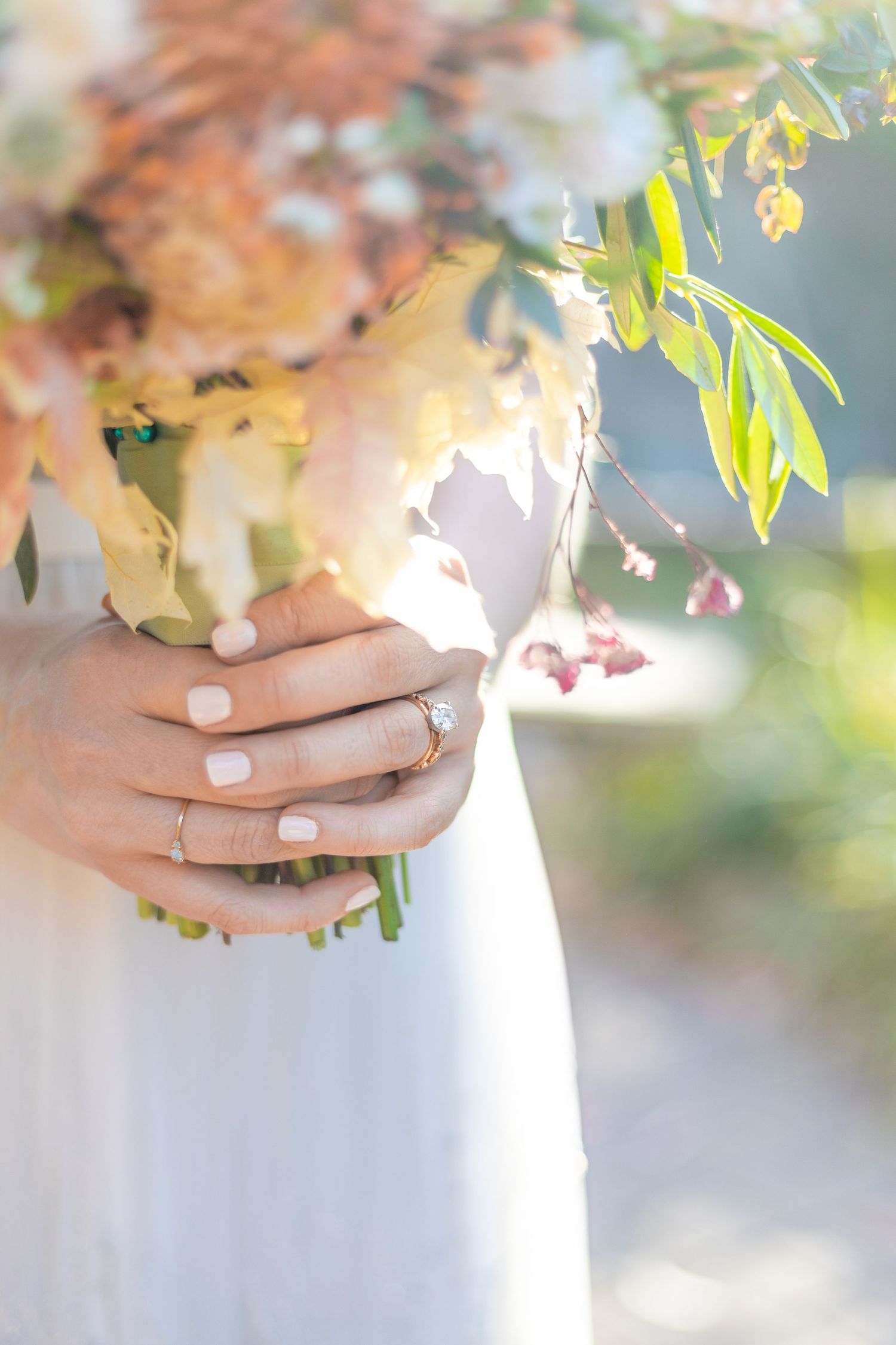 Details of a wedding bouquet or decorations, with a focus on the colors, textures, and patterns.