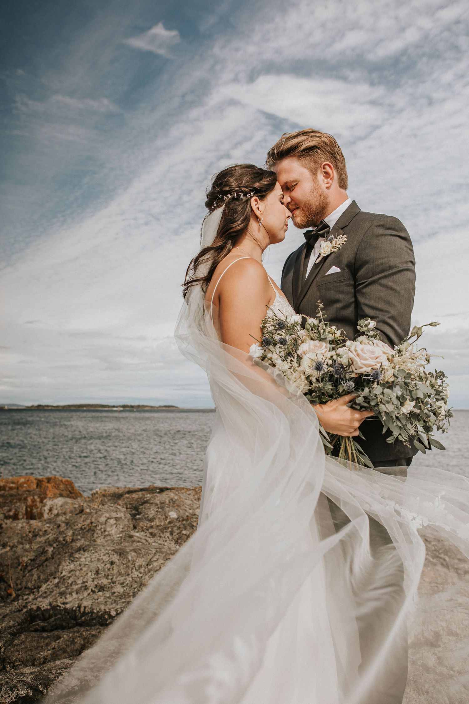 Wedding couple during formal photos in Victoria, BC.