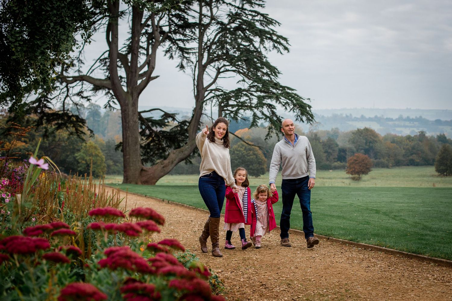 family on a walk on an autumn day