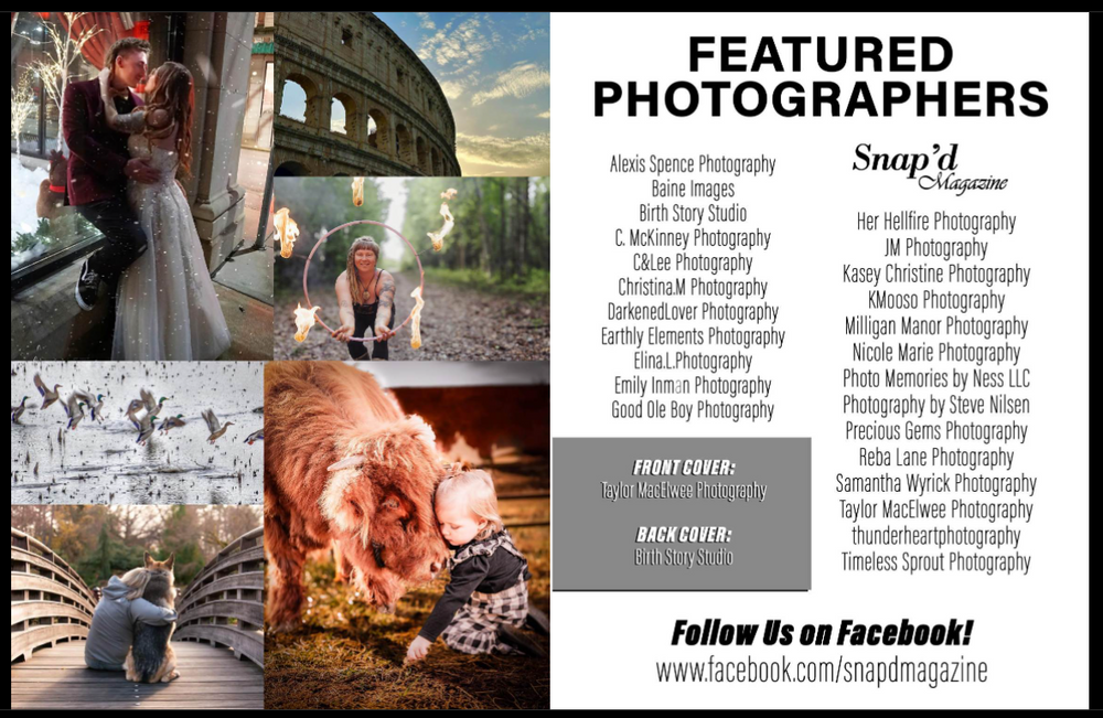 Featured photographers promotional layout with wedding and nature photography samples.