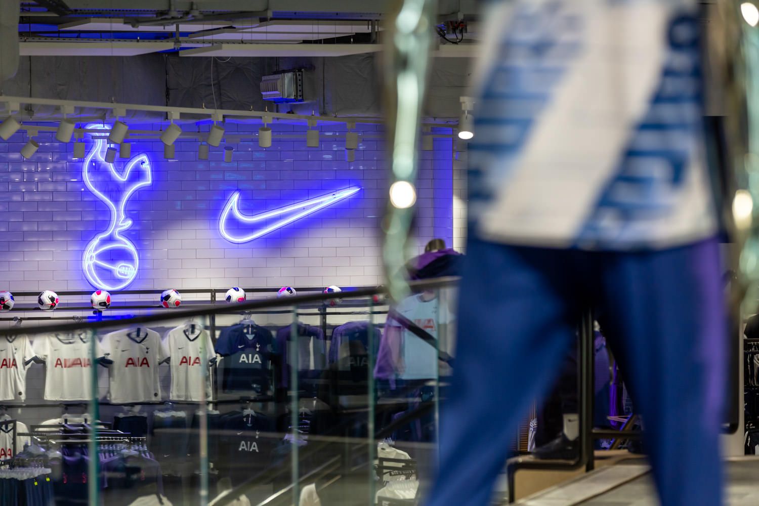 An interior photograph showing retail products in the Tottenham Hotspur retail store at the Tottenham Hotspur stadium by