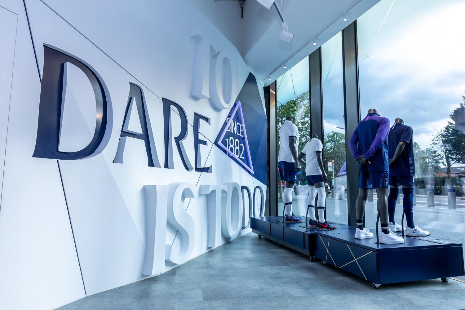 An interior photograph showing retail products in the Tottenham Hotspur retail store at the Tottenham Hotspur stadium by