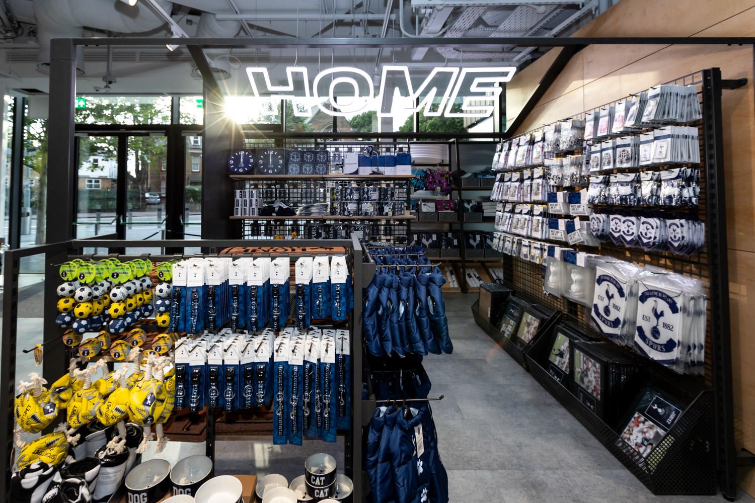 An interior photograph showing retail products in the Tottenham Hotspur retail store at the Tottenham Hotspur stadium