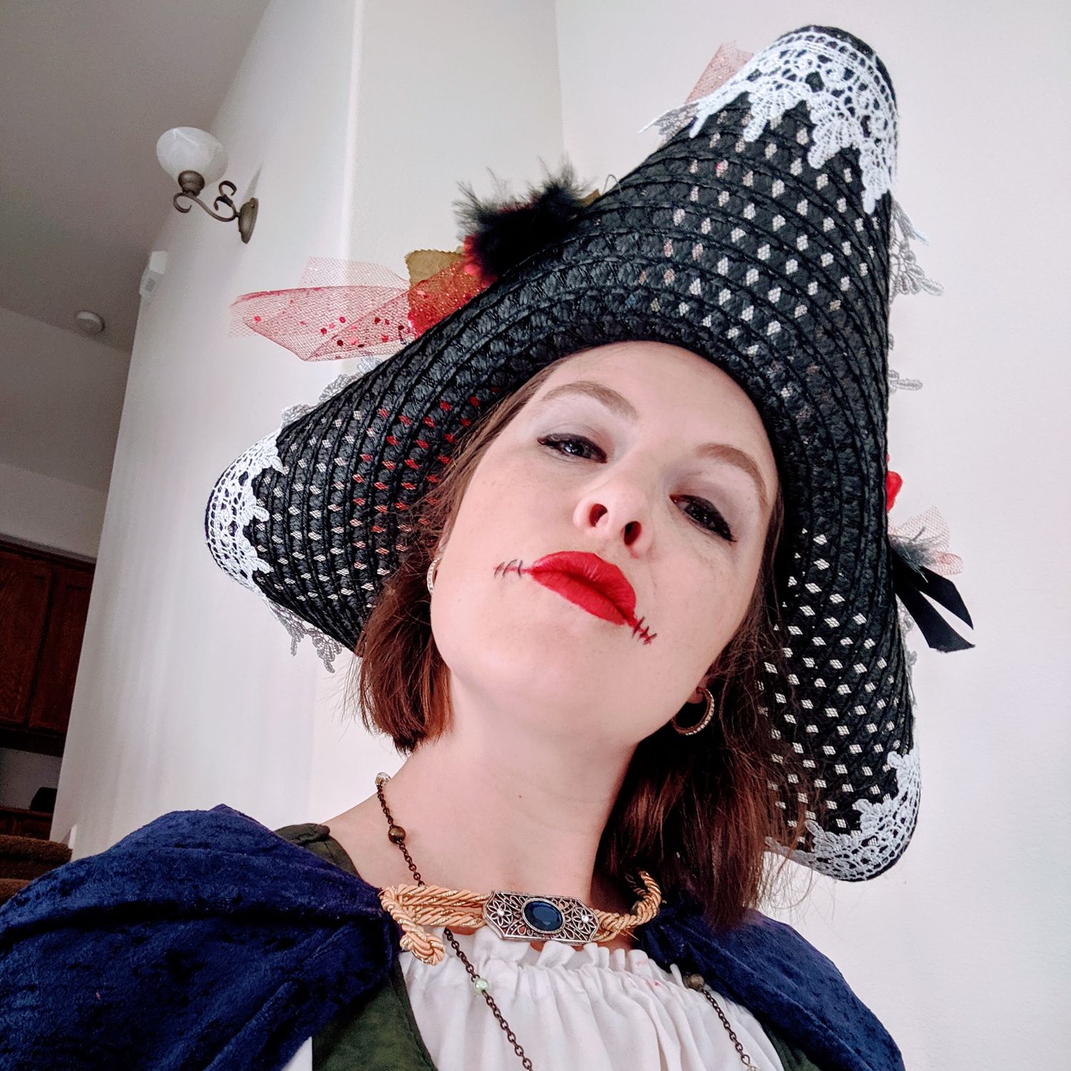 Close up selfie of a female dressed as a pirate for Halloween