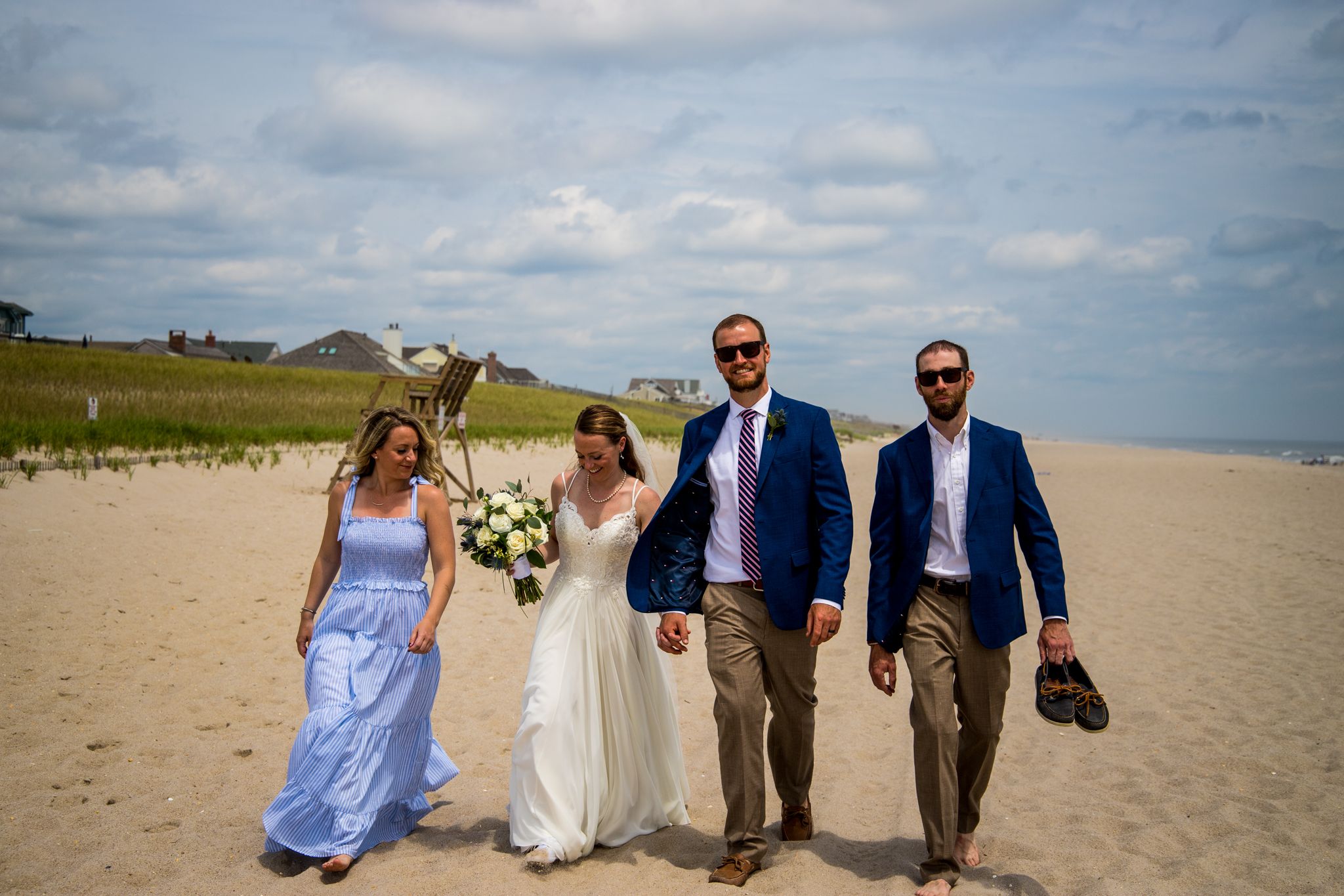 family walking on a beach