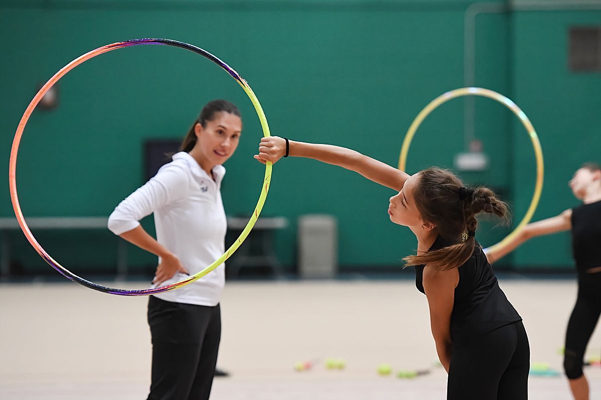 Karina Lykhvar teaches hoop technique at US Olympic Training Center