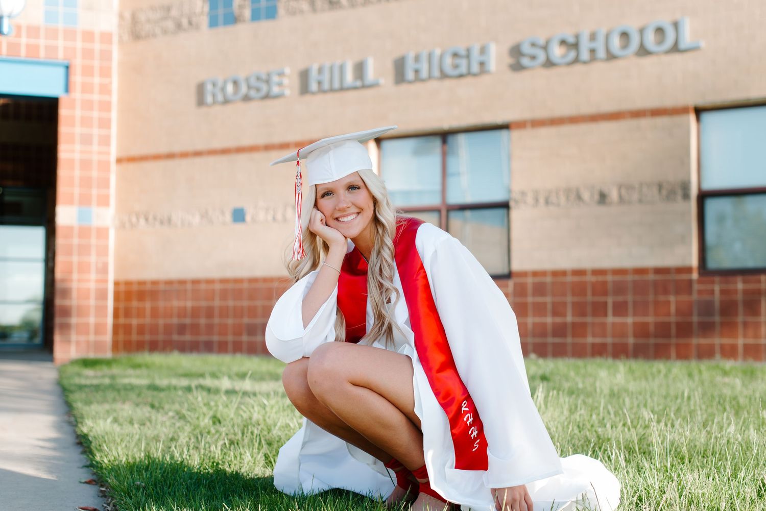 High school senior pictures with cap and gown at Rose Hill in Wichita KS Kansas