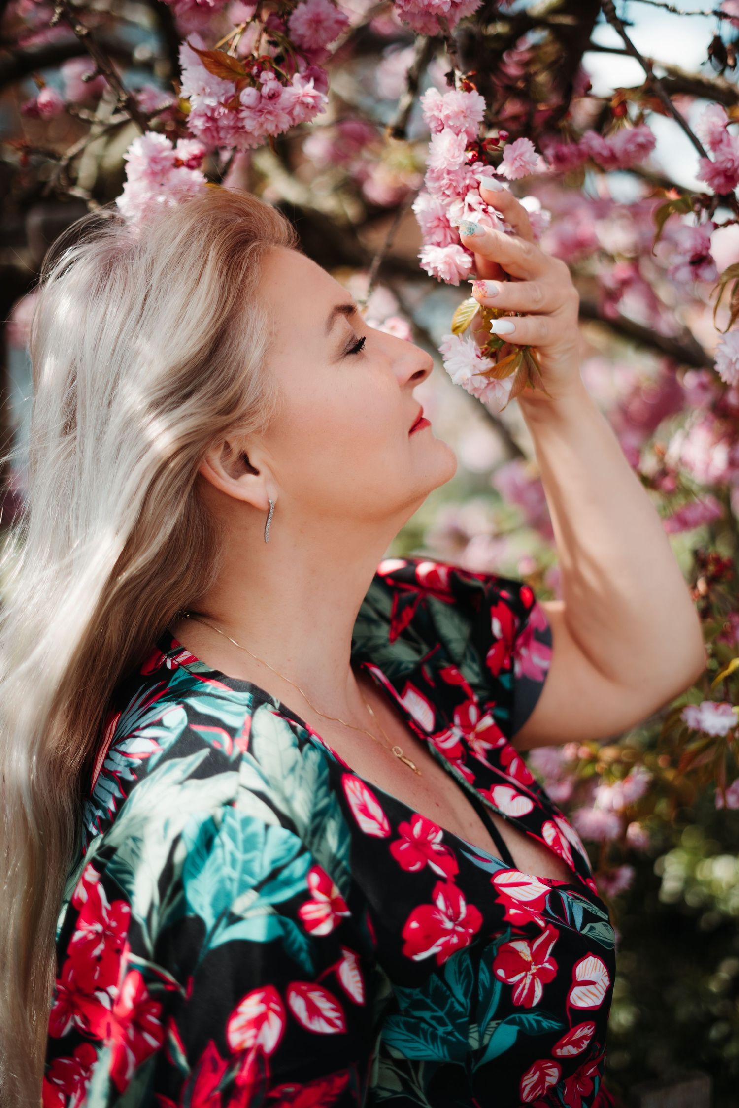 portrait photoshoot 50 years old cherry blossom