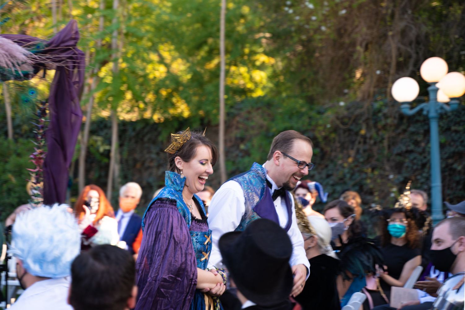 Bride and groom walking down the aisle.