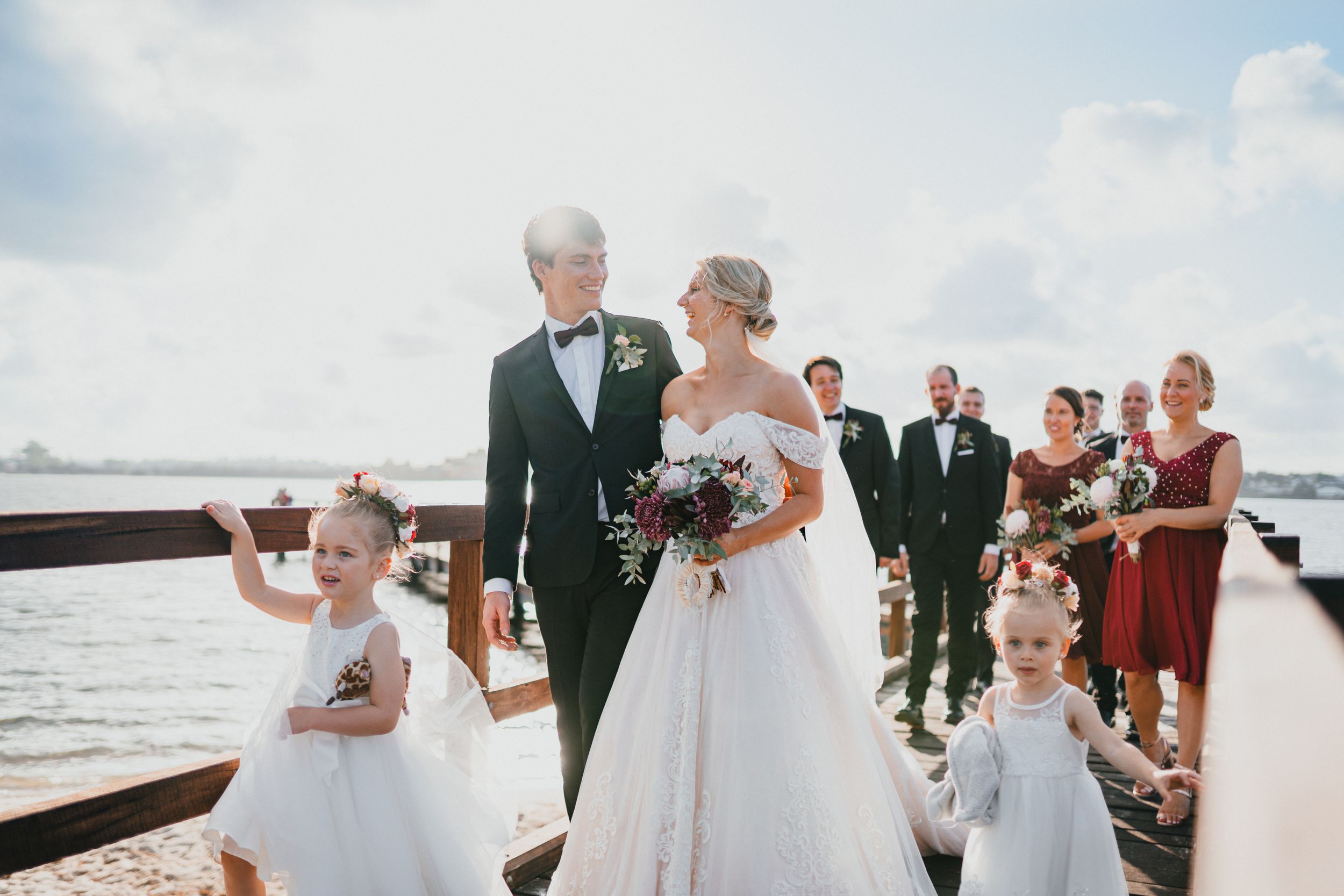 busselton jetty foreshore walking down aisle wedding couple