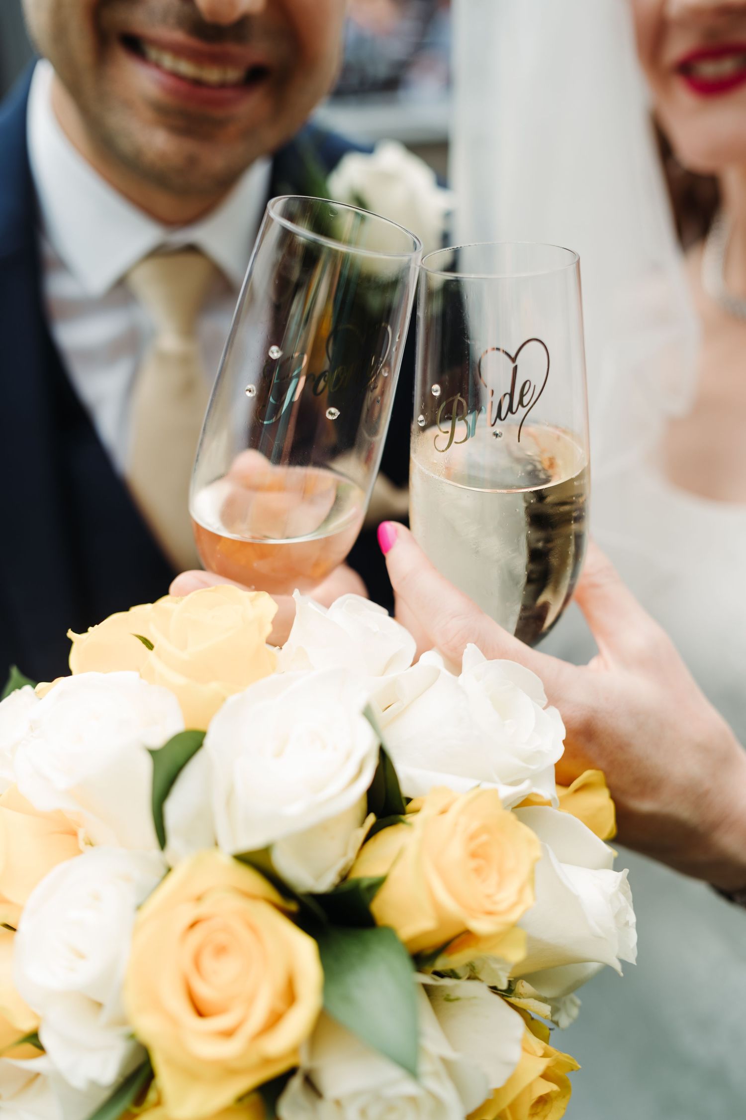 bride and groom champagne glasses