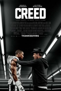 Boxing drama 'Creed' movie poster showing two figures in dramatic lighting at a boxing gym.