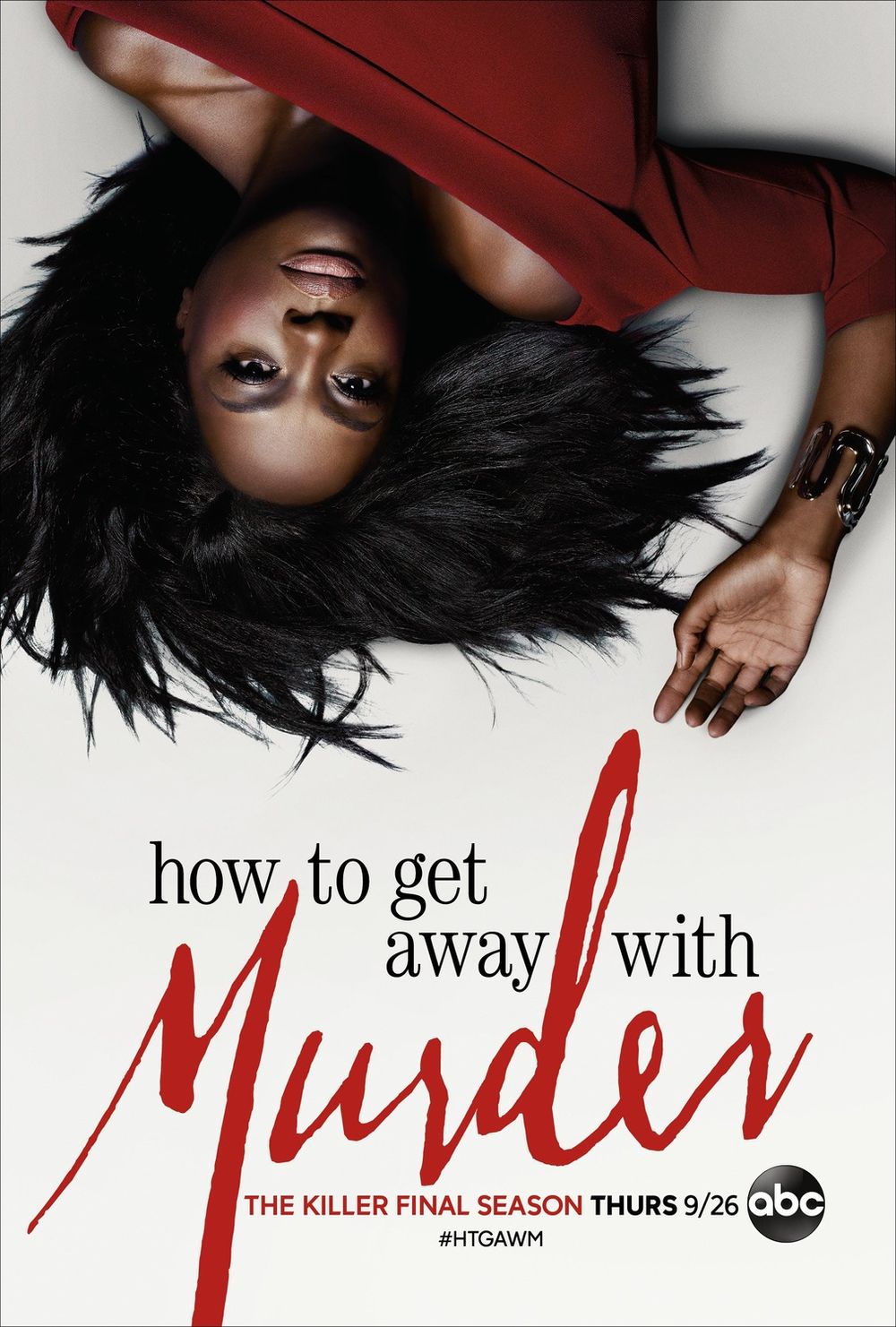 TV series poster for 'How to Get Away with Murder' showing an upside down figure in red.